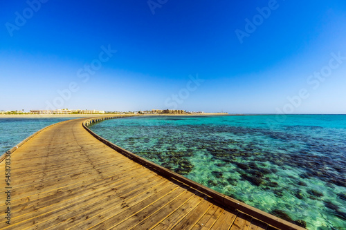 Egypt, Red Sea Governorate, Empty boardwalk in Soma Bay photo
