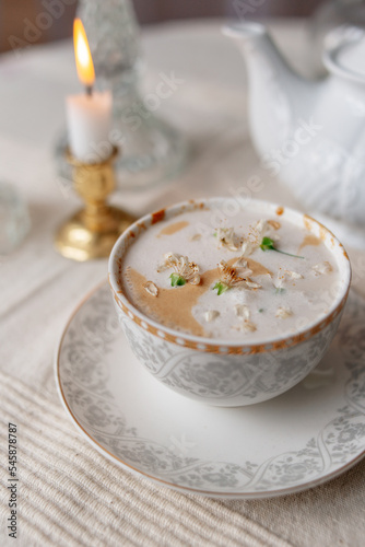 coffee with flowers and candles