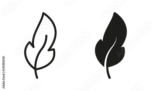 Fluffy Bird Feather Line and Silhouette Icon. Smooth Quill Black Pictogram. Lightweight Plume Sign. Ink Pen for Write Calligraphy Symbol. Isolated Vector Illustration