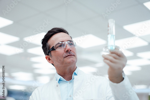Chemist analyzing test tube in laboratory photo