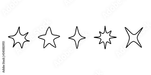Different star doodle shape, hand draw sketch. Line stars set. Vector illustration