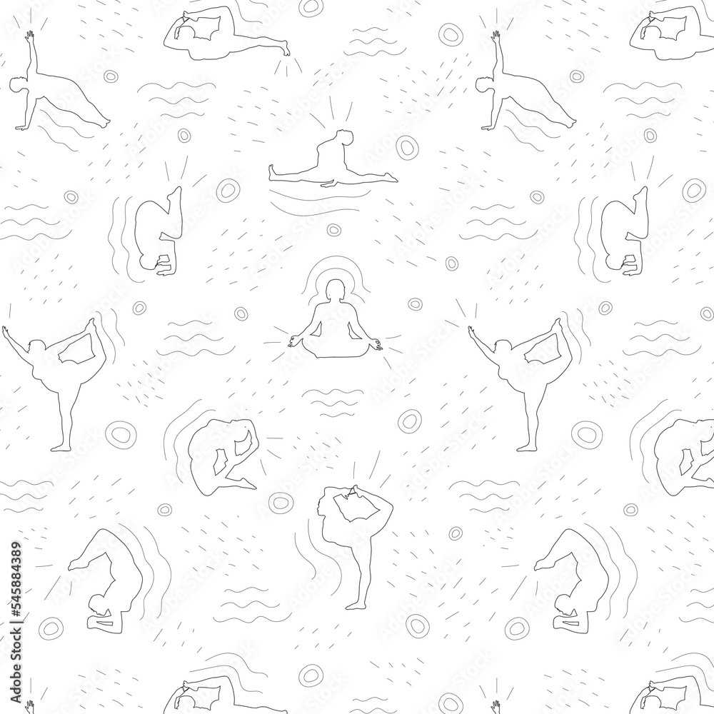 Fototapeta premium pattern with yoga poses. Background for yoga salon, baner, poster