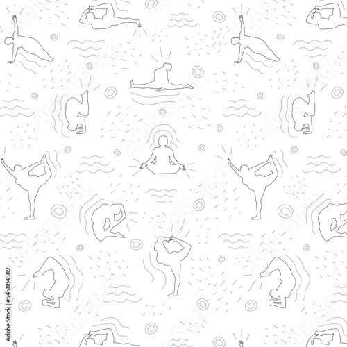 pattern with yoga poses. Background for yoga salon, baner, poster