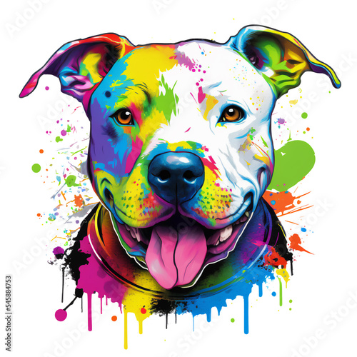 Fotografia Colorful Paint Pit Bull Terrier on transparent background
