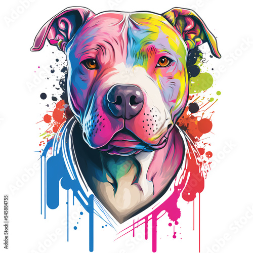 Tableau sur toile Colorful Paint Pit Bull Terrier on transparent background