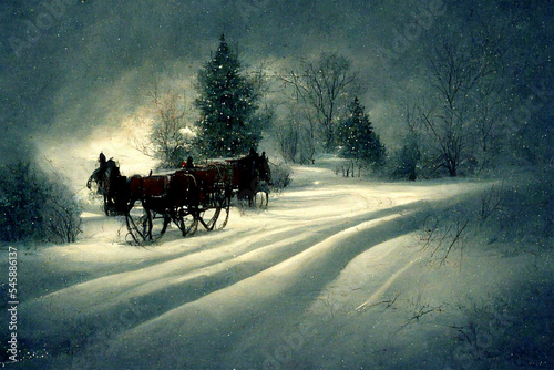 Christmas tree, snowflakes, winter, decorations, Christmas theme digital card illustration © Andreea
