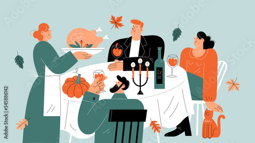 Happy people celebrating Thanksgiving. 