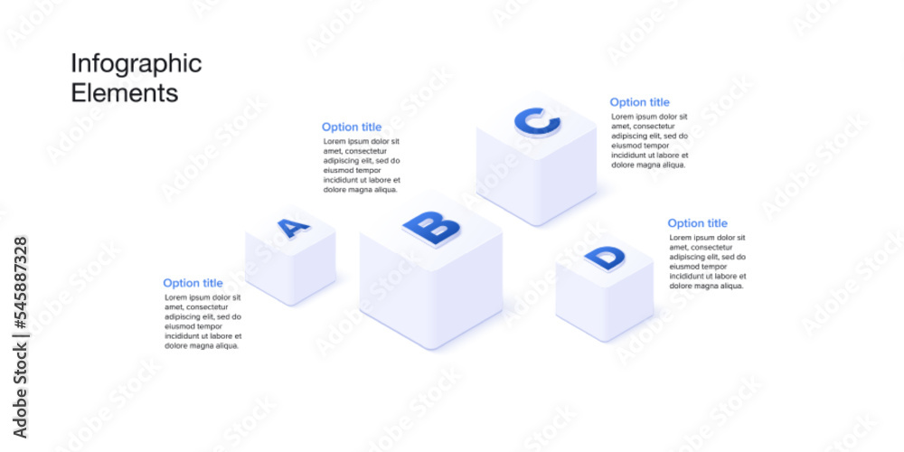 Business process chart infographics with 4 step cubes. Cubic corporate workflow graphic elements. Company flowchart presentation slide. Vector info graphic in isometric design. Business process chart infographics with 4 step cubes. Cubic corporate workflow graphic elements. Company flowchart presentation slide. Vector info graphic in isometric design.