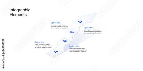 Business process chart infographics with 4 step arrows. Corporate workflow graphic elements. Company flowchart presentation slide. Vector info graphic in isometric design.
