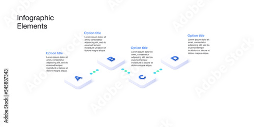 Business process chart infographics with 4 step cubes. Cubic corporate workflow graphic elements. Company flowchart presentation slide. Vector info graphic in isometric design.