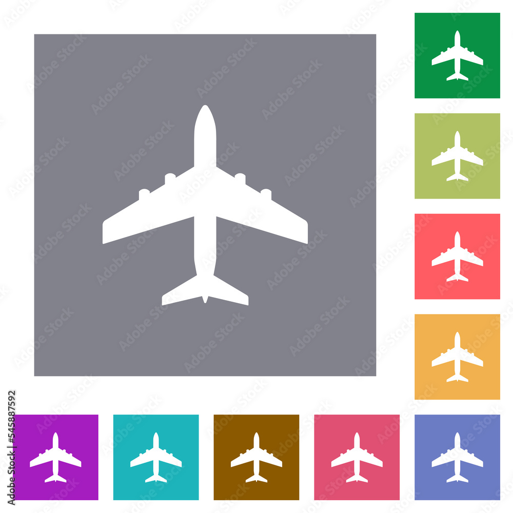 Passenger aircraft square flat icons