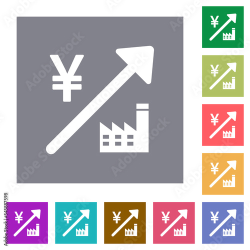 Rising power plant japanese Yen prices square flat icons