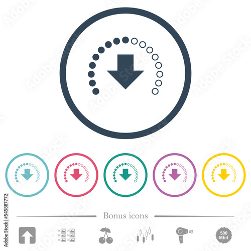 Download in progress flat color icons in round outlines