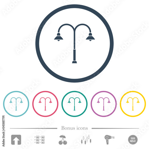 Street lamp flat color icons in round outlines