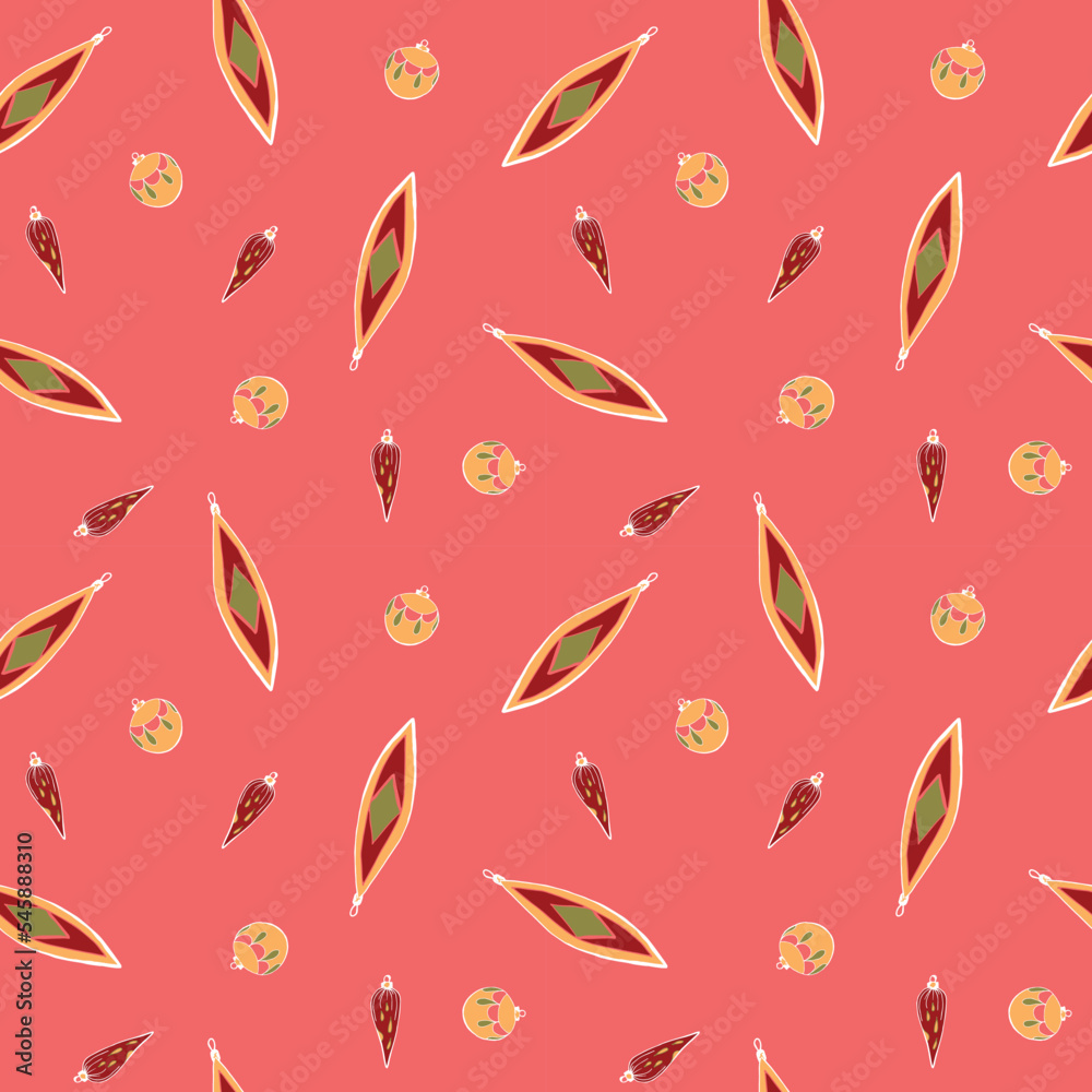 Christmas and Happy New Year seamless pattern with Christmas decoration and gifts. Trendy retro style. Vector design template.
Christmas and Happy New Year seamless pattern with Christmas decoration and gifts. Trendy retro style. Vector design template.