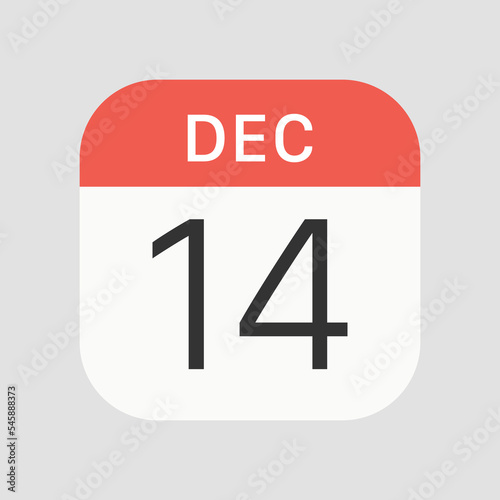 14 December icon isolated on background. Calendar symbol modern, simple, vector, icon for website design, mobile app, ui. Vector Illustration