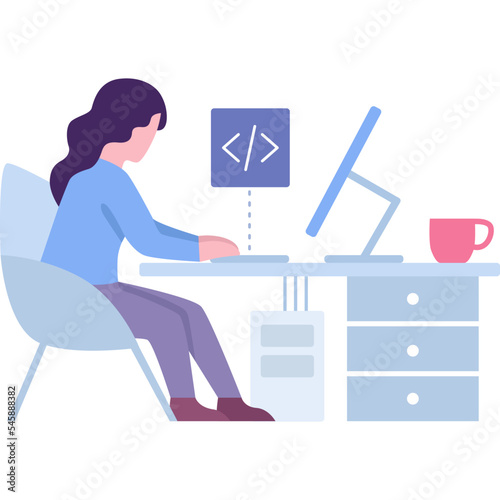 Software develop service icon woman at workplace