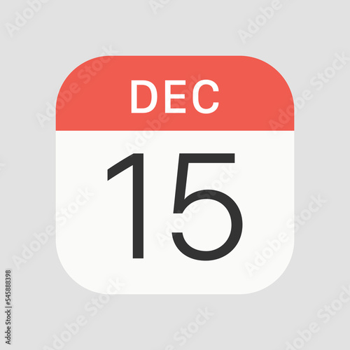 15 December icon isolated on background. Calendar symbol modern, simple, vector, icon for website design, mobile app, ui. Vector Illustration