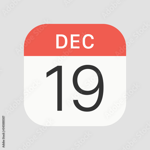 19 December icon isolated on background. Calendar symbol modern, simple, vector, icon for website design, mobile app, ui. Vector Illustration