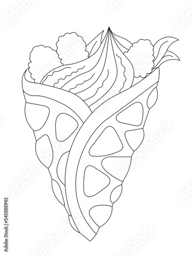 Ice Cream coloring page, isolated element on a white background.  Vector illustration for coloring book for adult and kids.

