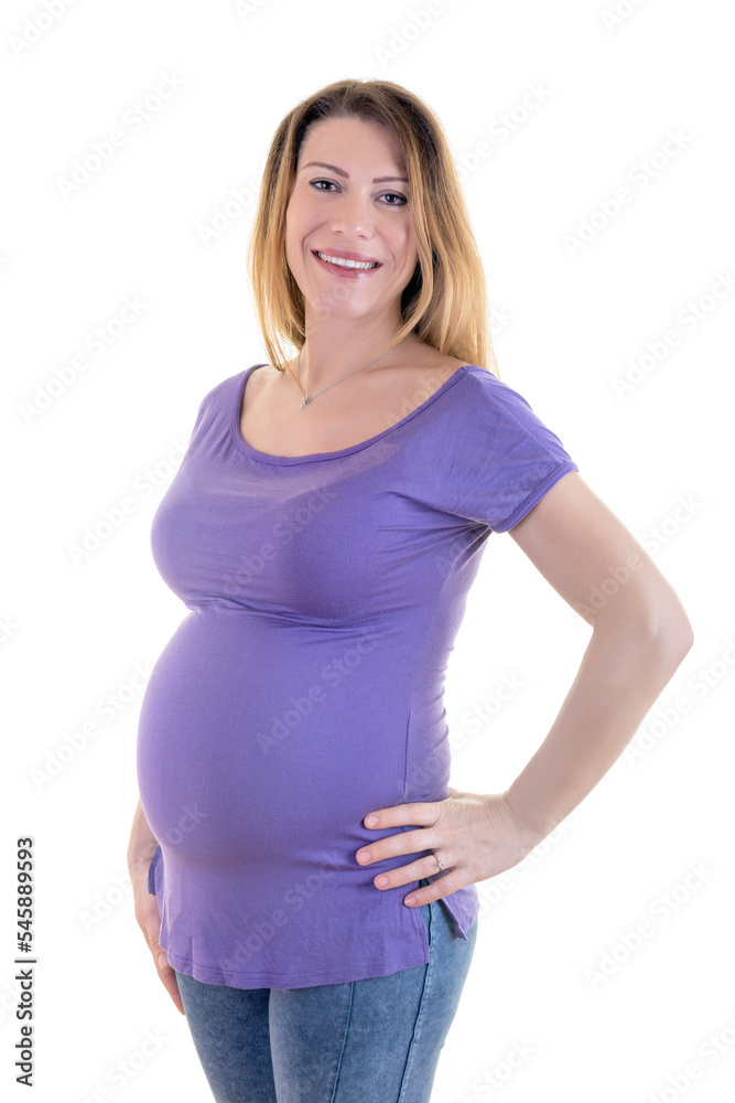 Happy Pregnant Mother is Posing on Isolated White Background Happy Pregnant Mother is Posing on Isolated White Background