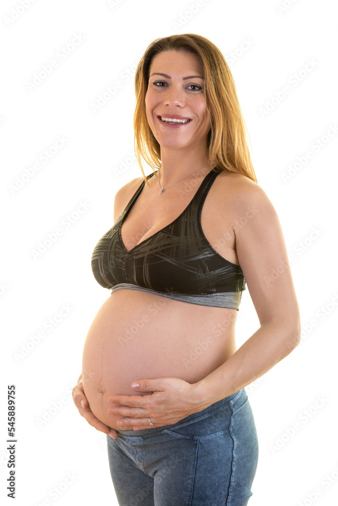 Happy Pregnant Mother is Posing on Isolated White Background Happy Pregnant Mother is Posing on Isolated White Background