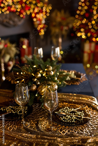 Beautiful table setting with Christmas decorations in living room