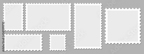 Postage stamp set. Realistic post stamps set with realistick shadow. Blank Postage Stamps on isolated background. Vector EPS 10