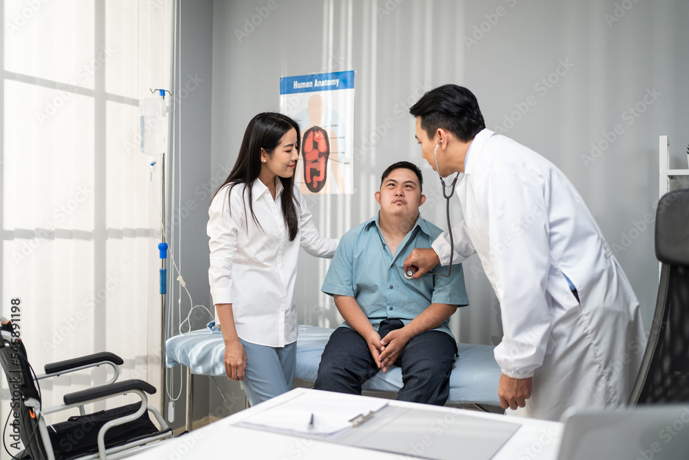 Asian young man and mother visit and consult health problem with doctor. Asian young man and mother visit and consult health problem with doctor.