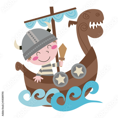 Illustration of a little viking on his boat