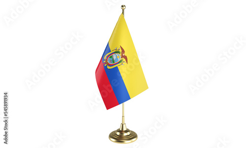 Ecuador table flag on white background, 3d rendering, isolated