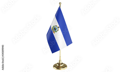 El Salvador table flag on white background, 3d rendering, isolated