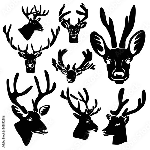 set of black deer head collection vector illustration