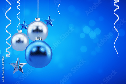 Christmas Ornaments on Blue