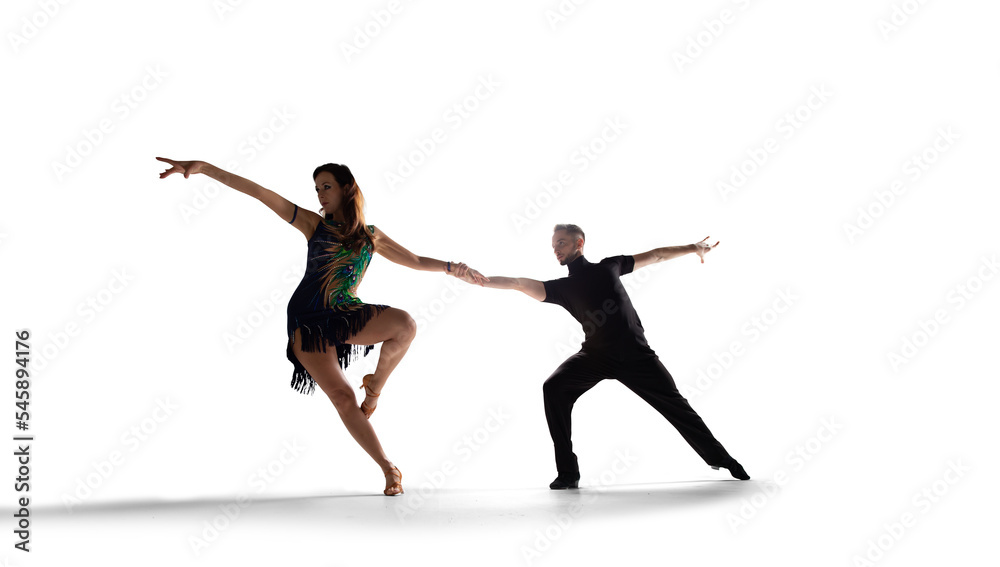 Dance couple performing dance on isolated on white