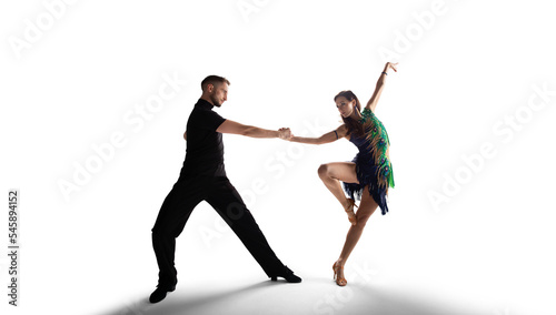 Dance couple performing dance on isolated on white