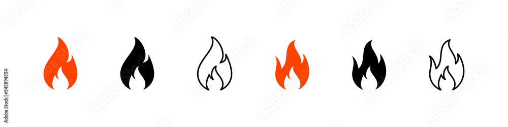 Fire icon. Flame vector set. Fire line outline sign. Flammable symbol. Fireplace isolated on white background. Fire icon. Flame vector set. Fire line outline sign. Flammable symbol. Fireplace isolated on white background.