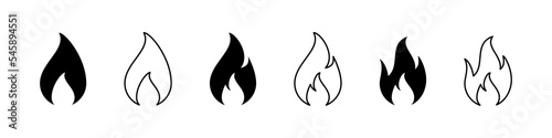 Fire icon. Flame vector set. Fire line outline sign. Flammable symbol. Fireplace isolated on white background.