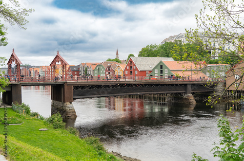 Famous colorful houses in Trondheim old town on the Nideva river  Trondheim  Norway  June 3th 2022