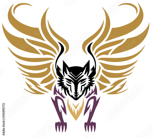 Polynesian ethnic black and white seamless pattern tattoo ornament vector graphic design fox head with wings editable 