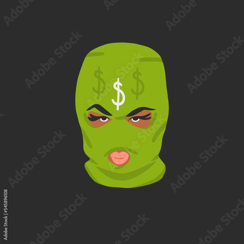 Hand drawn abstract vector graphic clipart illustrations collection set with bandit girl in balaclava.Trendy modern female design concept.Vector woman fashion portrait contemporary art.Beauty model.