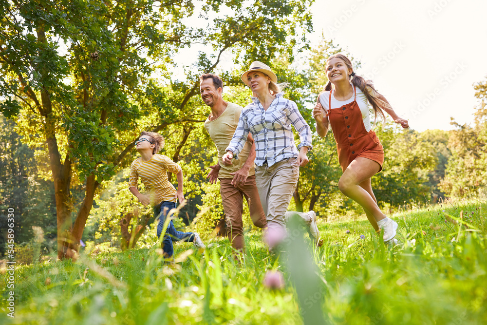 Fototapeta premium Happy family have fun in a race
