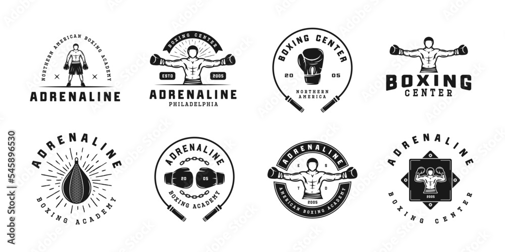 Boxing and martial arts logo badges and labels in vintage style. Motivational posters with inspirational quotes. Vector Boxing and martial arts logo badges and labels in vintage style. Motivational posters with inspirational quotes. Vector