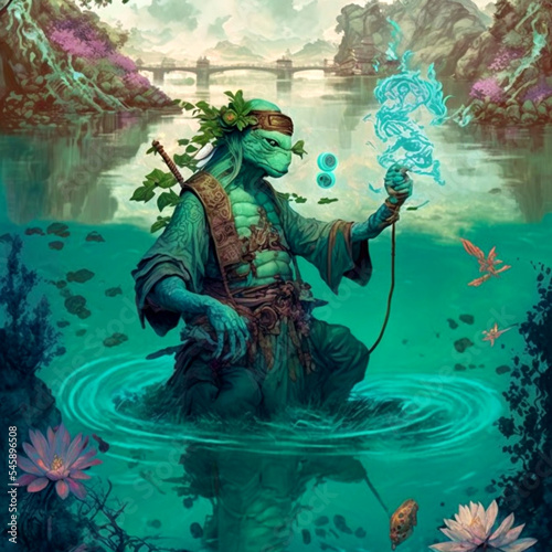 Slika na platnu Reptilian Man using the power of water