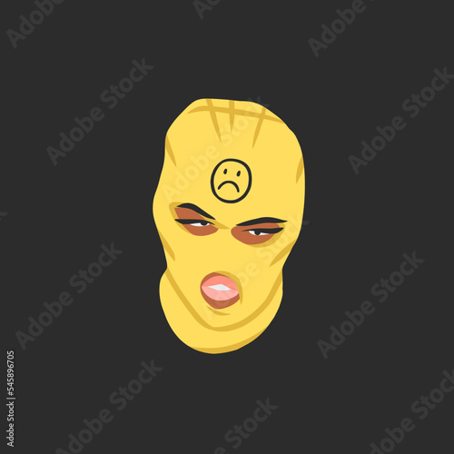 Hand drawn abstract vector graphic clipart illustrations collection set with bandit girl in balaclava.Trendy modern female design concept.Vector woman fashion portrait contemporary art.Beauty model.