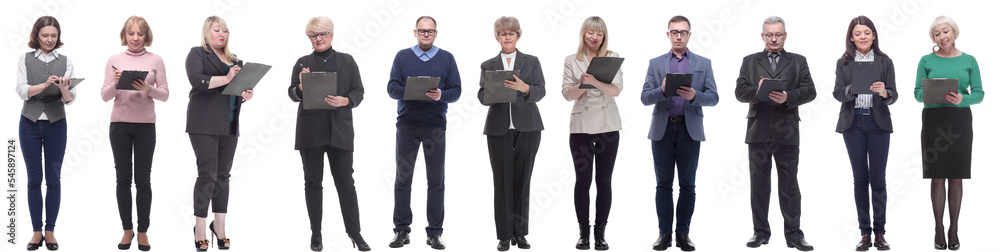 group of successful people with notepad in hands isolated