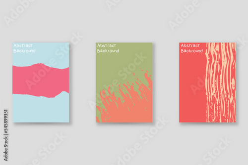 Abstract background set, grunge texture. Minimalistic art, brush strokes style. Design for card, brochure, banner idea, book cover, booklet print, flyer sheet a4. Collage page, web header template.