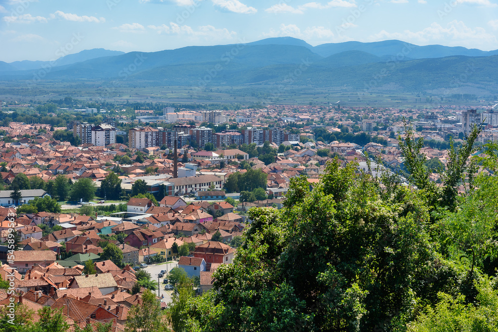 Pirot, Serbia -August 27, 2022: Panorama of the town of Pirot in eastern Serbia