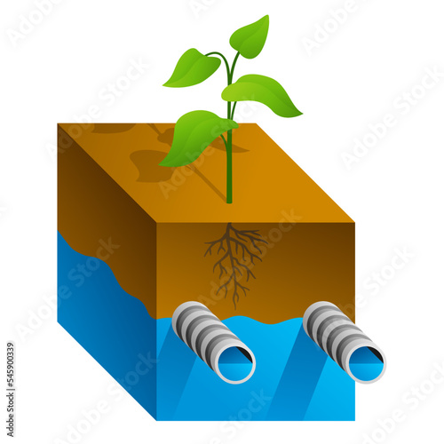 Subsurface drainage system isometric illustration