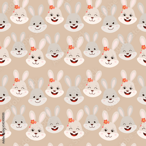 New Year 2023. Pattern with smiling rabbit. Colorful vector illustration for holiday cards, wrapping paper, print, textile.
